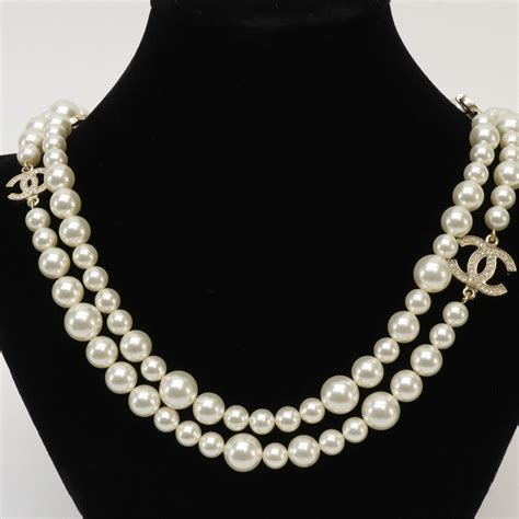 chanel coco pearl necklace|chanel pearl long strand necklaces.